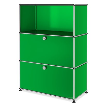 USM Haller Highboard M, Customizable, USM green, Open, With drop-down door, With drop-down door
