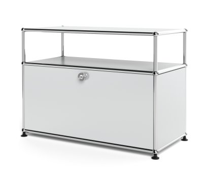 USM Haller Lowboard M with Extension, Customizable, Light grey RAL 7035, With drop-down door, Without cable entry hole
