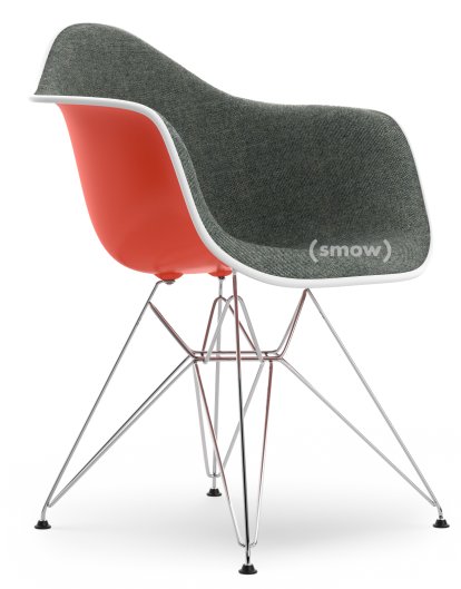 Eames Plastic Armchair DAR, Red (poppy red), With full upholstery, Nero / ivory, Standard version - 43 cm, Chrome-plated