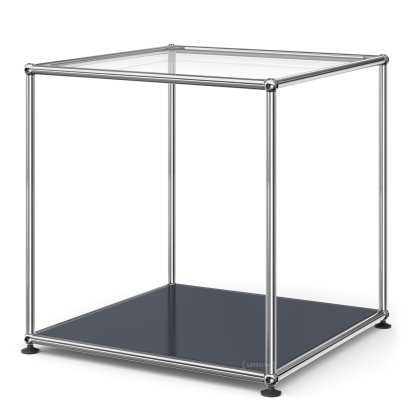 USM Haller High Side Table 50, Upper panel glass, lower panel metal, Anthracite RAL 7016