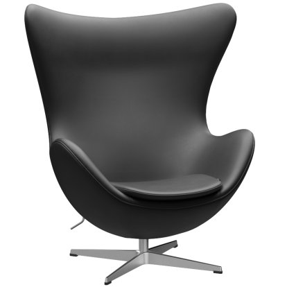 Egg Chair, Leather Essential, Black, Satin polished aluminium, Without footstool