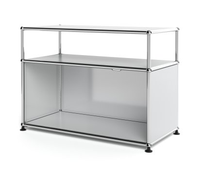 USM Haller Lowboard M with Extension, Customizable, Light grey RAL 7035, With drop-down door, With cable entry hole top centre