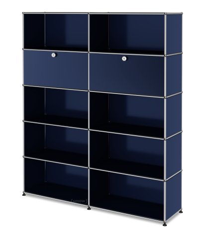 USM Haller Storage Unit L, Customizable, Steel blue RAL 5011, With 2 drop-down doors, Open, Open, Open