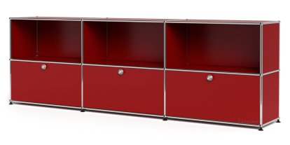 USM Haller Sideboard XL, Customizable, USM ruby red, Open, With 3 drop-down doors
