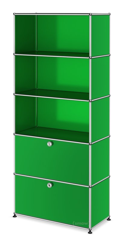 USM Haller Storage Unit M, Customizable, USM green, Open, Open, With drop-down door, With drop-down door