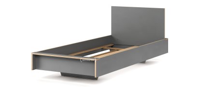 Flai Bed, 90 x 200, With headboard, CPL anthracite, Without slatted frame