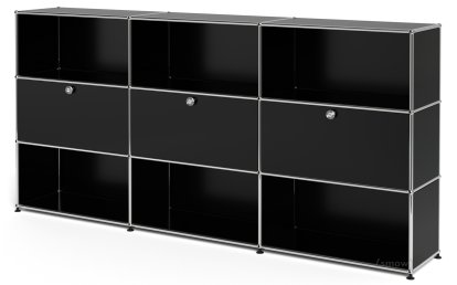 USM Haller Highboard XL, Customizable, Graphite black RAL 9011, Open, With 3 drop-down doors, Open