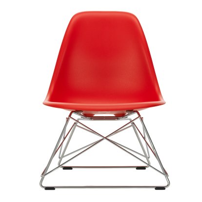 Eames Plastic Side Chair LSR, Poppy red, Without upholstery, Polished chrome