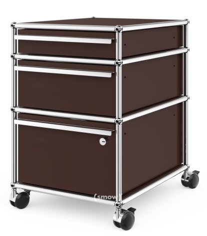 USM Haller Mobile Pedestal with 3 Drawers Type 2 (with Counterbalance), Lowest drawer with lock, USM brown