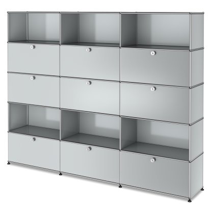 USM Haller Storage Unit XL, Customizable, Light grey RAL 7035, With 3 drop-down doors, With 3 drop-down doors, Open, With 3 extension doors