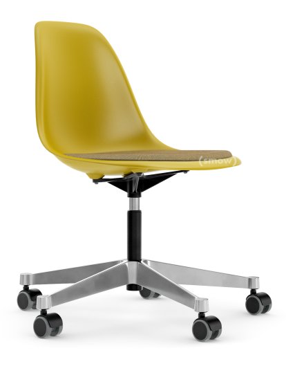 Eames Plastic Side Chair PSCC, Mustard, With seat upholstery, Mustard / dark grey