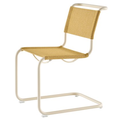 S 33 / S 34 V Soft Cantilever Chair, Without armrests, Pearl white matt powder coated, Fabric Cento corn- sand, Transparent plastic glides with felt