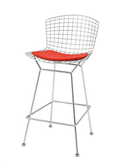 Bertoia Barstool, with cushion, Chrome-plated, Bright Red (Tonus 130)