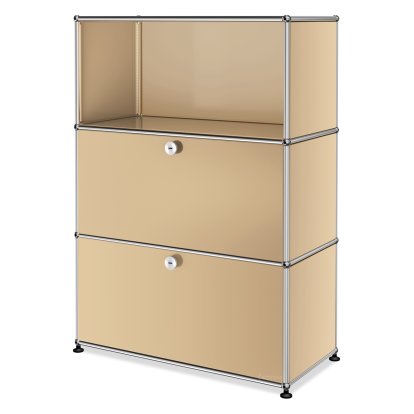 USM Haller Highboard M, Customizable, USM beige, Open, With drop-down door, With drop-down door