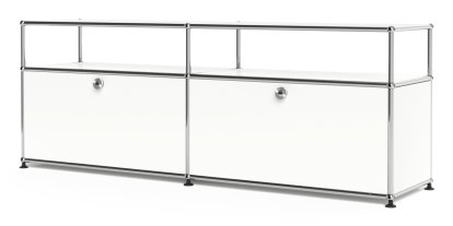 USM Haller Lowboard L with Extension, Customizable, Pure white RAL 9010, With 2 drop-down doors, With cable entry hole bottom centre