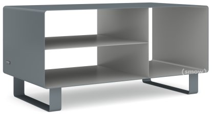 HiFi Lowboard R 104, Basalt grey (RAL 7012) - White aluminium (RAL 9006), Sledge base lacquered in same colour as unit exterior