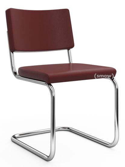 S 32 PV Pure Materials Cantilever Chair, Nappa Leather bordeaux, Chrome-plated, Black plastic glides with felt