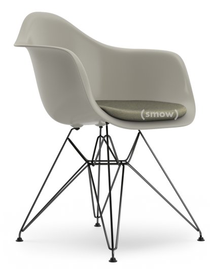 Eames Plastic Armchair DAR, Pebble, With seat upholstery, Warm grey / ivory, Standard version - 43 cm, Coated basic dark