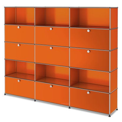 USM Haller Storage Unit XL, Customizable, Pure orange RAL 2004, With 3 drop-down doors, With 3 drop-down doors, Open, With 3 extension doors