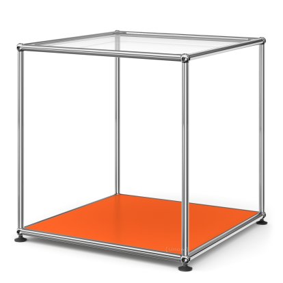 USM Haller High Side Table 50, Upper panel glass, lower panel metal, Pure orange RAL 2004