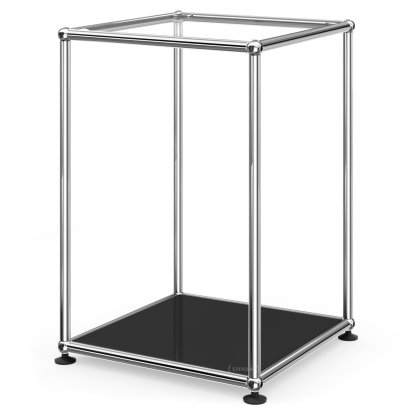 USM Haller High Side Table 35, Upper panel glass, lower panel metal, Graphite black RAL 9011