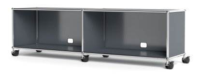USM Haller TV-/HiFi-Lowboard, Customizable, Mid grey RAL 7005, With 2 drop-down doors, With cable entry hole bottom centre