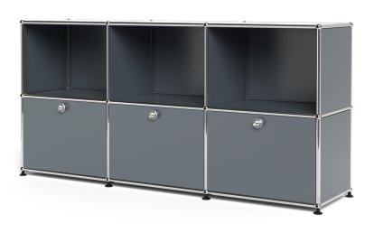 USM Haller Sideboard 50, Customizable, Mid grey RAL 7005, Open, With 3 drop-down doors