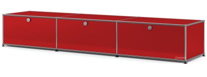 USM Haller Lowboard XL, Customizable, USM ruby red, With 3 drop-down doors, 50 cm