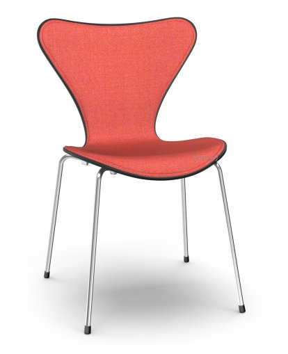 Series 7 Chair 3107 Front Upholstered, Lacquer, Black lacquered, Remix 643 - Red, Chrome