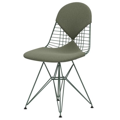 Wire Chair DKR , Powder-coated eames sea foam green, Seat and backrest cushion (Bikini), Hopsak ivory / forest