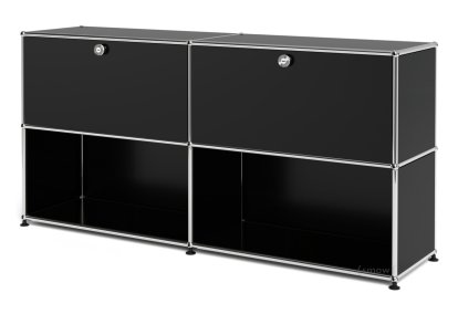 USM Haller Sideboard L, Customizable, Graphite black RAL 9011, With 2 drop-down doors, Open