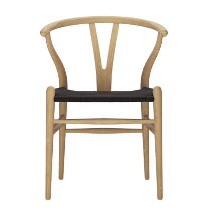 CH24 Wishbone Chair, White oiled oak, Black mesh