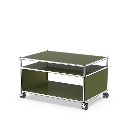 USM Haller Side Table with Extension and Castors, Olive green RAL 6003, Hard castors for carpets