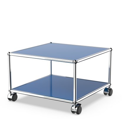 USM Haller Side Table with Castors, Gentian blue RAL 5010, Soft castors for hard floor surfaces