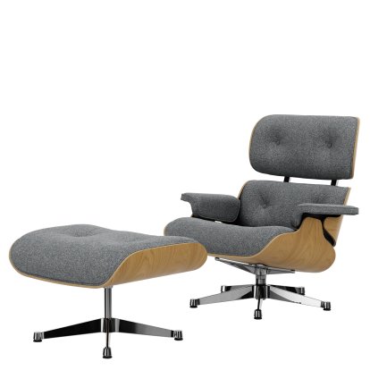 Eames Lounge Chair & Ottoman Nubia, Ivory dark blue / chestnut, natural 