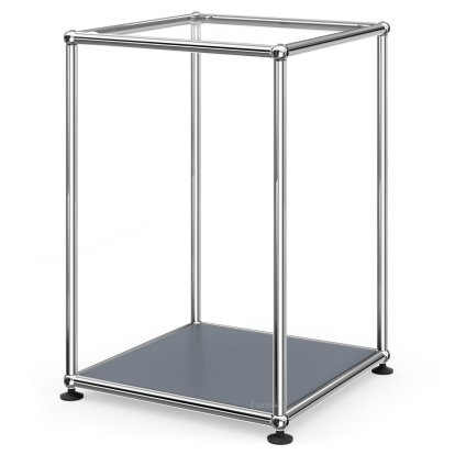 USM Haller High Side Table 35, Upper panel glass, lower panel metal, Mid grey RAL 7005