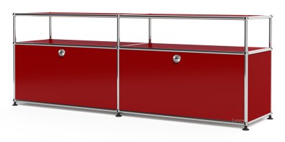 USM Haller Lowboard L with Extension, Customizable, USM ruby red, With 2 drop-down doors, With cable entry hole bottom centre
