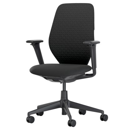 ACX Soft Swivel Chair, Without forward tilt, with seat depth adjustment, Height-adjustable armrests F, Deep black, Seat Grid Knit, nero, Hard castor for carpet