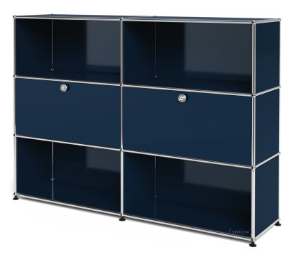 USM Haller Highboard L, Customizable, Steel blue RAL 5011, Open, With 2 drop-down doors, Open