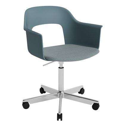 Layout 243 Swivel Armchair with Upholstered seat, Ocean / Mode 045, Polished aluminium