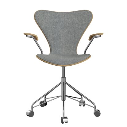 Series 7 Swivel Chair 3117/3217 Front Upholstery, With armrests, Clear varnished wood, Clear varnished oak, 116 - White grey, Chrome