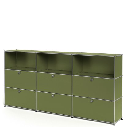 USM Haller Highboard XL, Customizable, Olive green RAL 6003, Open, With 3 drop-down doors, With 3 drop-down doors