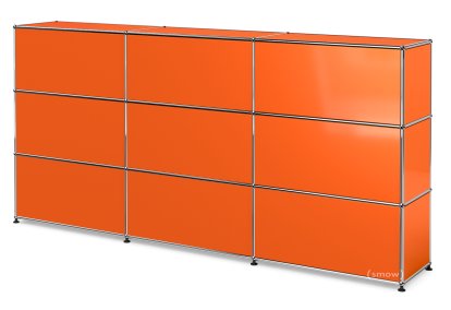 USM Haller Counter Type 1, Pure orange RAL 2004, 225 cm (3 elements), 35 cm
