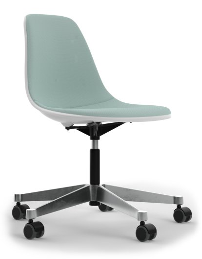 Eames Plastic Side Chair PSCC, Cotton white, With full upholstery, Dark blue / ivory