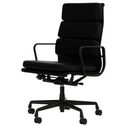 Soft Pad Group EA 219, Aluminium powder-coated deep black, Leather Premium F nero, Plano nero, Hard castors for carpets
