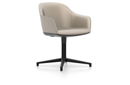 Softshell Armchair with Four Star Base, Aluminum base powder coated basic dark, Leather (Standard), Sand, Glides for carpets
