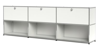USM Haller Sideboard XL, Customizable, Pure white RAL 9010, With 3 drop-down doors, Open