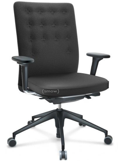 ID Trim, With lumbar support, FlowMotion-with tilt mechanism, with seat depth adjustment, With 2D armrests, 5 star foot , basic dark plastic, Seat and back Plano, Dark grey, Hard castors for carpets