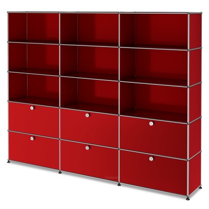 USM Haller Storage Unit XL, Customizable, USM ruby red, Open, Open, With 3 drop-down doors, With 3 drop-down doors