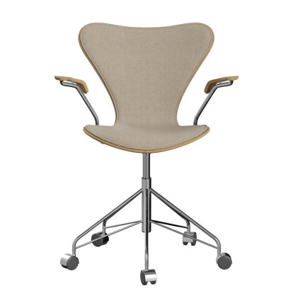 Series 7 Swivel Chair 3117/3217 Front Upholstery, With armrests, Clear varnished wood, Clear varnished oak, 200 - Sand, Chrome